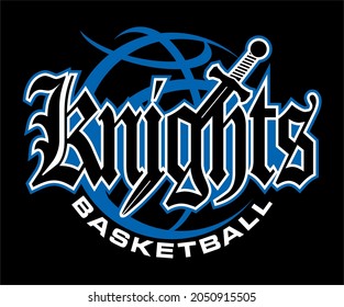 knights basketball team logo with ball and sword for school, college or league