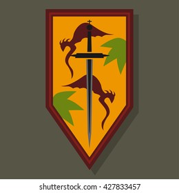 Knight's coat of arms dragon.  Dragon, sword. The coat of arms of troops.