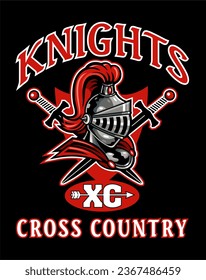 knights cross country team design with mascot helmet for school, college or league sports

