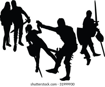 knights in fight silhouette - vector