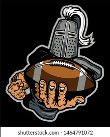 knights football mascot holding ball in hand for school, college or league