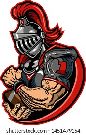 knights football player mascot holding ball in hand for school, college or league