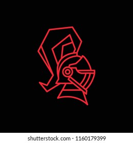 knight's helmet logo on a dark background of red lines