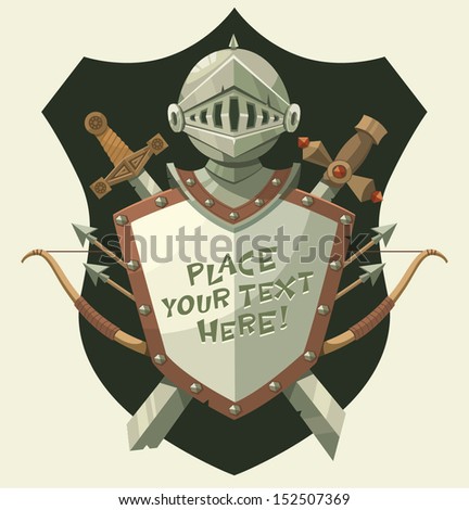 Knight's helmet and shield. Vector illustration.
