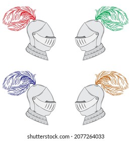 Knight's Helmet Vector Illustration. Medieval Knight Helmet Isolated On A White Background

