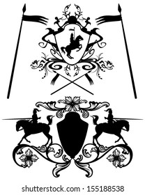 knights heraldic design elements - black and white easy editable vector silhouettes