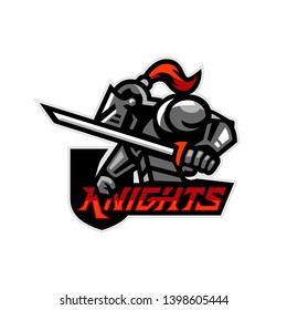 Knights Holding Sword and Shield Ready to Fight Mascot Logo