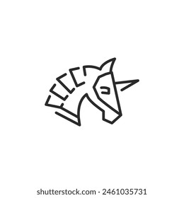 Knight's horse chess piece icon. A minimal design representing the knight piece in chess, symbolizing strategic moves and medieval chivalry in the game of intellect and tactics. Vector illustration