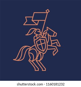 knight's logo on horse with flag on blue background