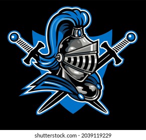 knights mascot team design with helmet and crossed swords for school, college or league