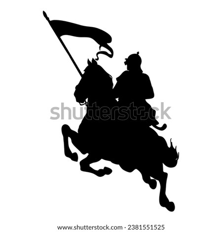 Knights and medieval warriors on horseback detailed silhouettes set. Vector,Warrior archer on horseback.spartan warrior with spear riding rearing up horse - hero soldier horseman black vector silhouet