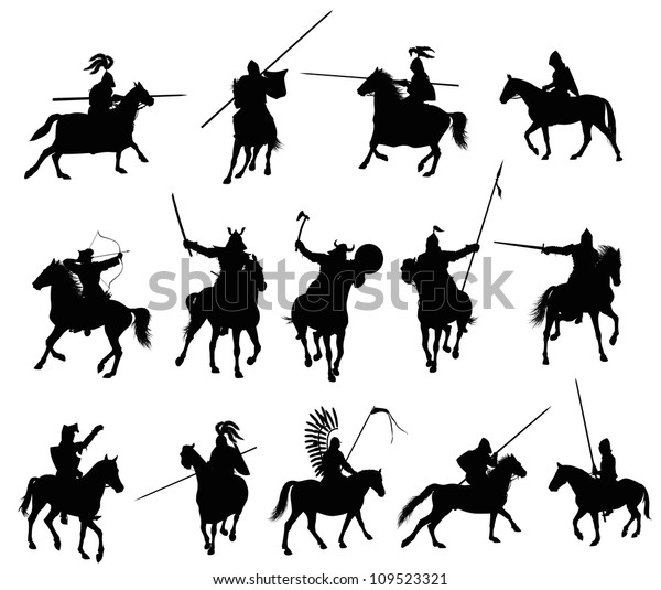 騎馬武者と中世武士の細かいシルエットセット ベクター画像 のベクター画像素材 ロイヤリティフリー