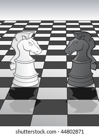 Knights on a chess board - vector illustration