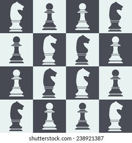 knights and pawns on chessboard. chess pieces seamless pattern