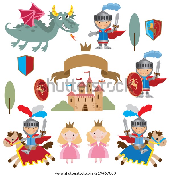 Knights Princess Dragon Vector Illustration Stock Vector (Royalty Free ...