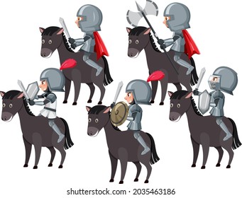 Knights riding horse on white background illustration