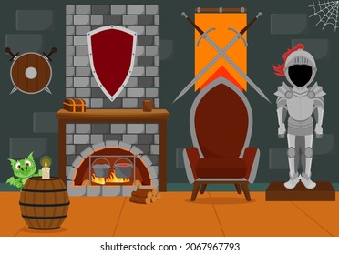 The knight's room. Vector illustration on the theme of an old interior.