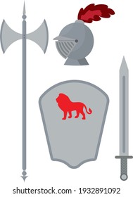 Knight's set. Armor, weapons, knight symbols.