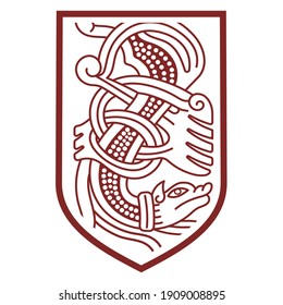 Knight's shield with the image of a dragon, isolated on white, vector illustration