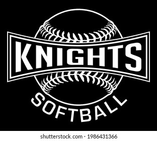 Knights Softball Graphic-One Color-White is a white on black sports design which includes a softball and text and is perfect for your school or team. Great for Knights t-shirts, mugs, etc.