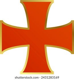 Knights Templar cross with a gold border on a white background. Vector illustration