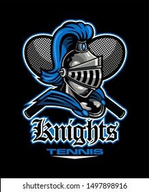 knights tennis team design with mascot head and crossed racquets for school, college or league