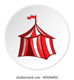 Knights tent icon in cartoon style isolated on white circle background. Halt symbol vector illustration