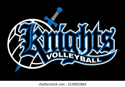 knights volleyball team design with ball and sword for school, college or league