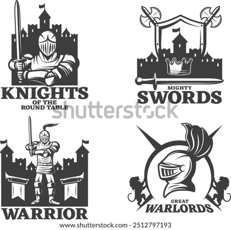 knights-black-white-emblems and swords , warriors, and warlords