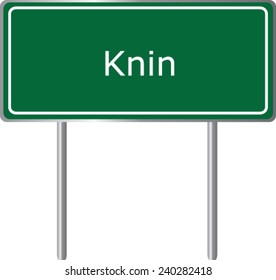 Knin, Croatia, road sign green vector illustration, road table