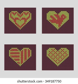 Knit background - set of  hearts. Vector illustration  EPS8.