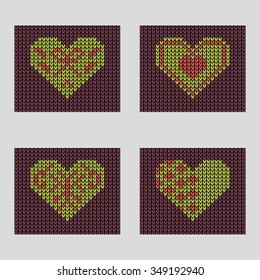 Knit background - set of  hearts. Vector illustration  EPS8.