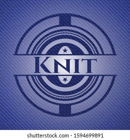 Knit badge with denim texture. Vector Illustration. Detailed.