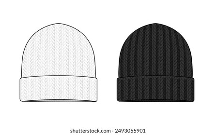 Knit cap ( beanie )  template vector illustration set 