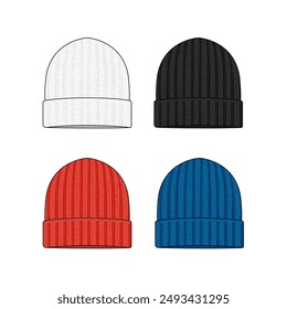 Knit cap ( beanie )  template vector illustration set 