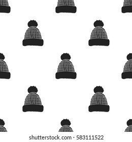 Knit cap icon in black style isolated on white background. Ski resort pattern stock vector illustration.