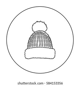 Knit cap icon in outline style isolated on white background. Ski resort symbol stock vector illustration.