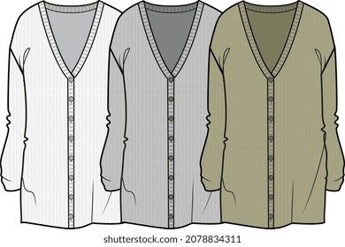KNIT CARDIGAN SWEATER V NECK FOR GIRLS AND WOMEN OUTER WEAR VECTOR ILLUSTRATION
