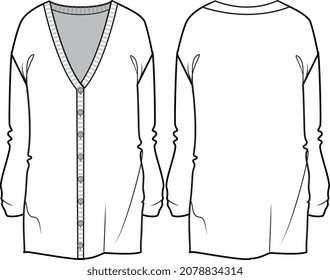 KNIT CARDIGAN SWEATER V NECK FOR GIRLS AND WOMEN VECTOR