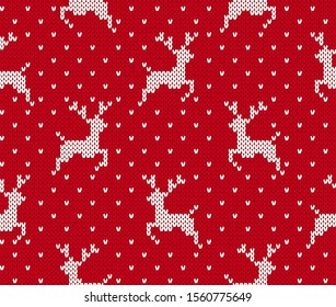 Ada el patrón de Navidad con ciervo. Navidad en un entorno sin fisuras. Vector. Impresión de suéter de punto. Ornamento tradicional festivo. Textura roja de invierno. Ilustración pullover escandinava lana.