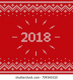 Knit design. Christmas seamless pattern. Vector Xmas and New year 2018 red background. Knitted winter texture.