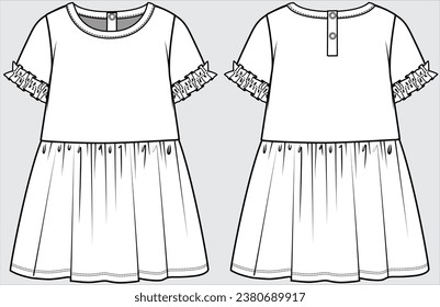 KNIT-DRESS MIT FRILLSCHLEEBEN-DETAIL FÜR ZEHEN- UND KID-MÄDCHEN IN VEKTORGRAFISCHILLUSTRATION