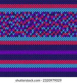 Knit fabric vector seamless pattern. Warm jumper striped jersey textile. Craft knitted fabric striped ornament. Fiber knitting fashion pattern. Multicolor cozy cashmere knitting. 