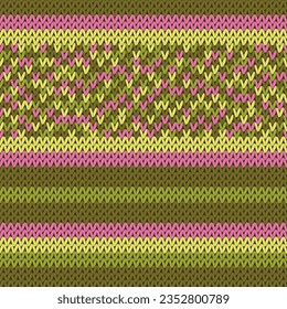 Knit fabric vector seamless pattern. Warm pulloverstriped jersey textile. Craft knitted fabric striped ornament. Fiber knitting clothing pattern. Retro knitwear cloth ornament sample.