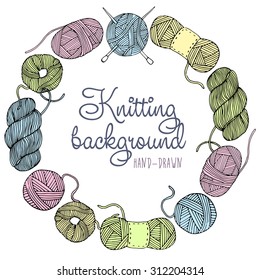 Knit frame. Hand made yarn background