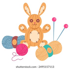 Knit hand wool handmade handicraft concept. Vector flat graphic design cartoon illustration