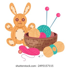 Knit hand wool handmade handicraft concept. Vector flat graphic design cartoon illustration