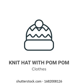 Knit hat with pom pom outline vector icon. Thin line black knit hat with pom pom icon, flat vector simple element illustration from editable clothes concept isolated stroke on white background