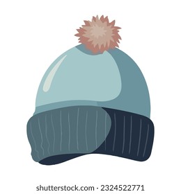 Knit hat with pom pom, perfect for winter icon isolated