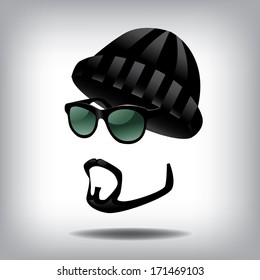 Knit hat, sunglasses and goatee. EPS 10 vector, grouped for easy editing. No open shapes or paths.